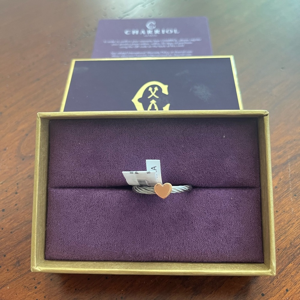 Charriol Passion Heart Ring Silver and Rose Gold Cable Ring